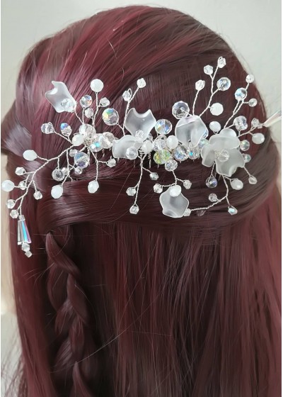 Украса за коса за булка - с кристали Сваровски на гребенче White Orchid by Rosie